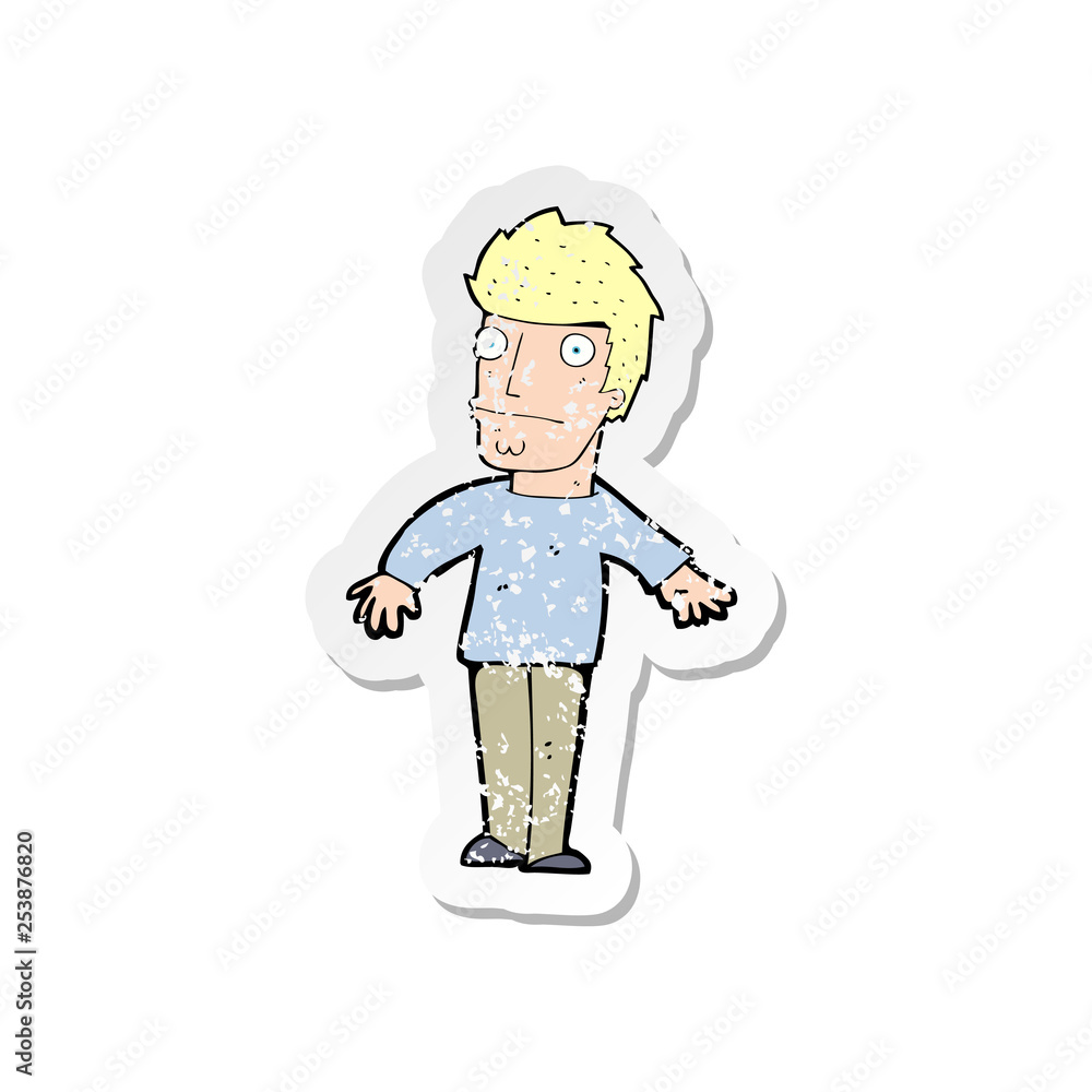 retro distressed sticker of a cartoon worried man retro distressed sticker of a cartoon worried man