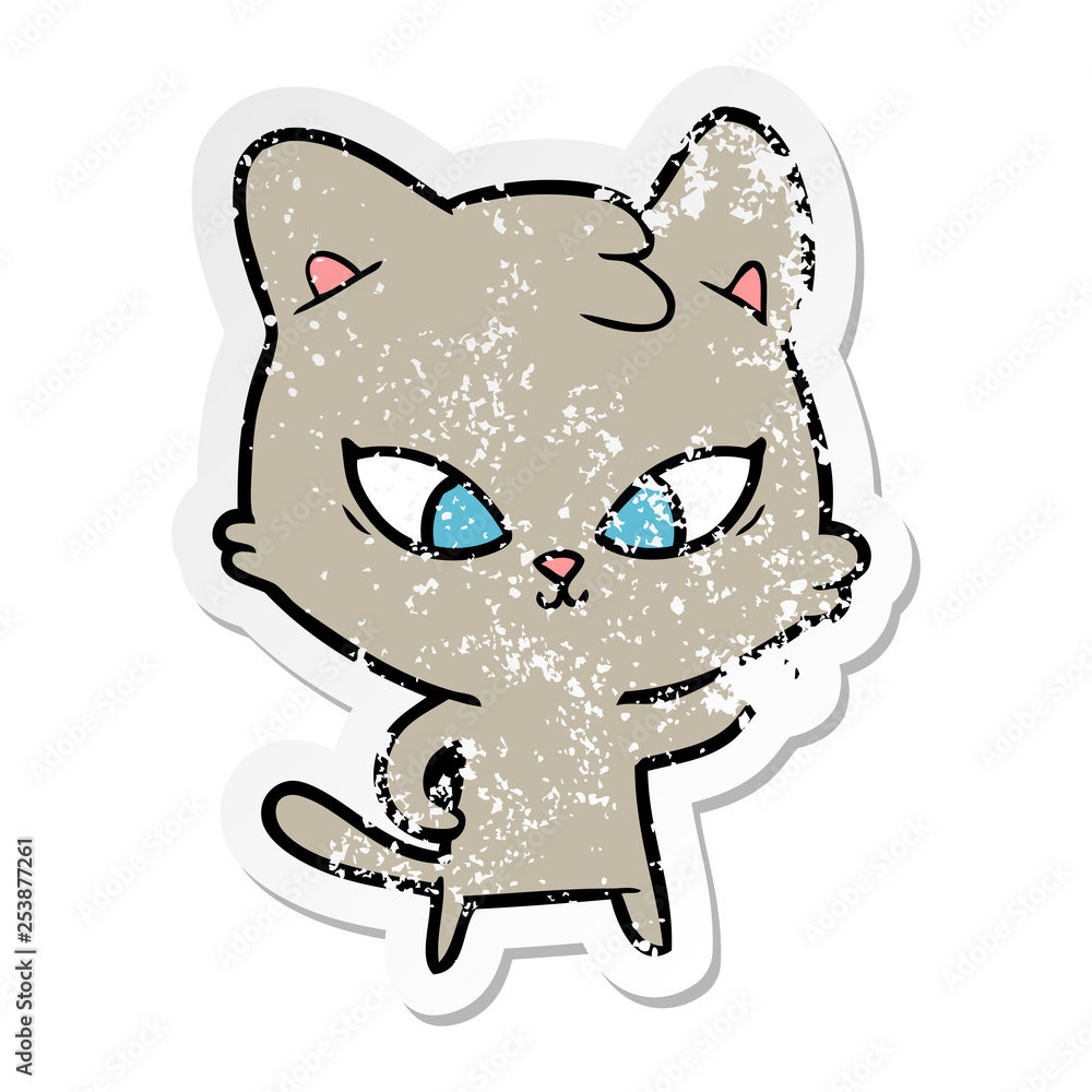 distressed sticker of a cute cartoon cat distressed sticker of a cute cartoon cat