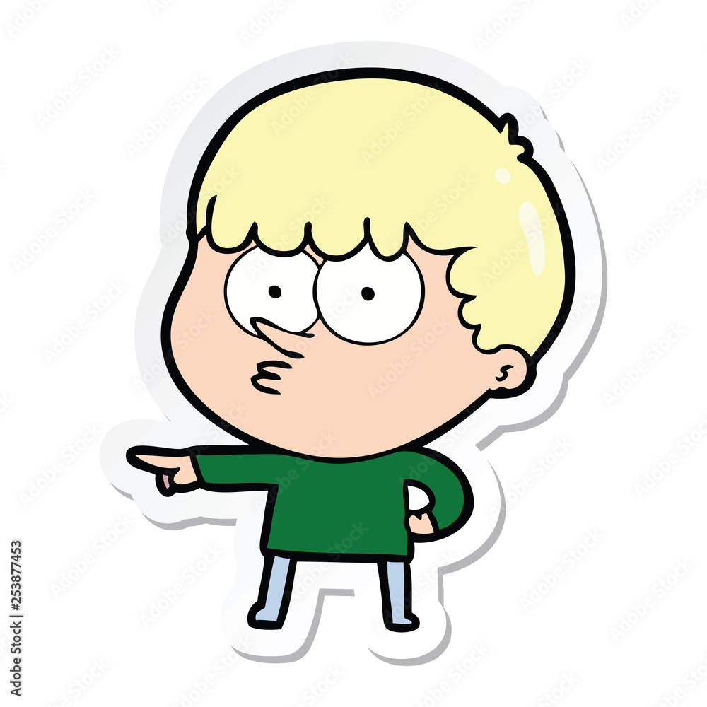 sticker of a cartoon pointing boy