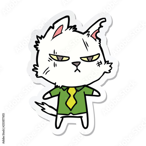 sticker of a tough cartoon cat in shirt and tie