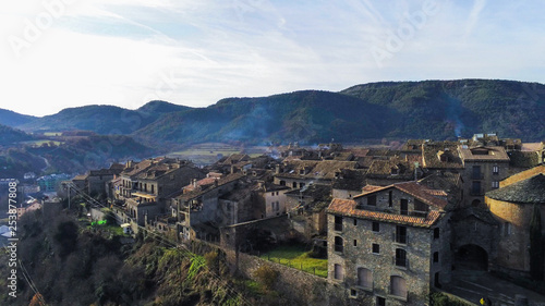 Huesca. Drone in village of Ainsa. Spain. Aerial Photo