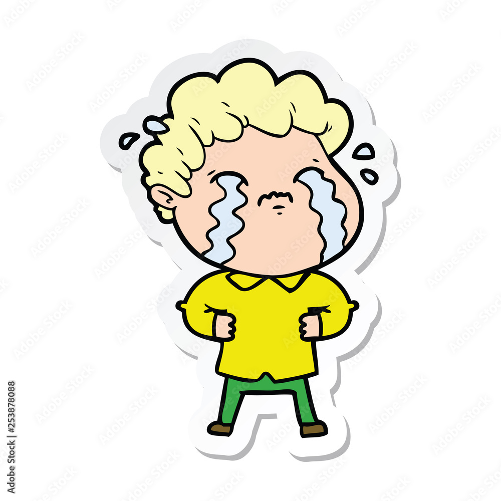 sticker of a cartoon man crying sticker of a cartoon man crying