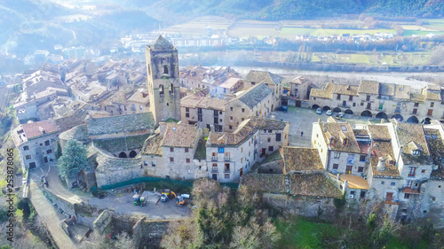 Huesca. Drone in village of Ainsa. Spain. Aerial Photo © VEOy.com