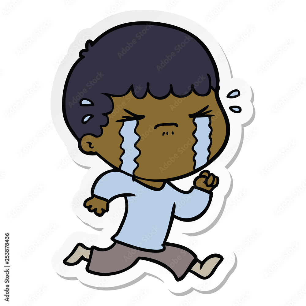 sticker of a cartoon man crying