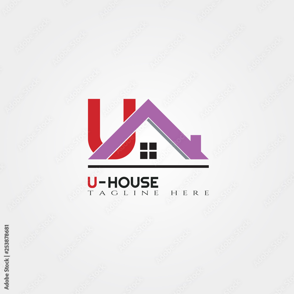 House icon template with U letter, home creative vector logo design, architecture,building and construction, illustration element