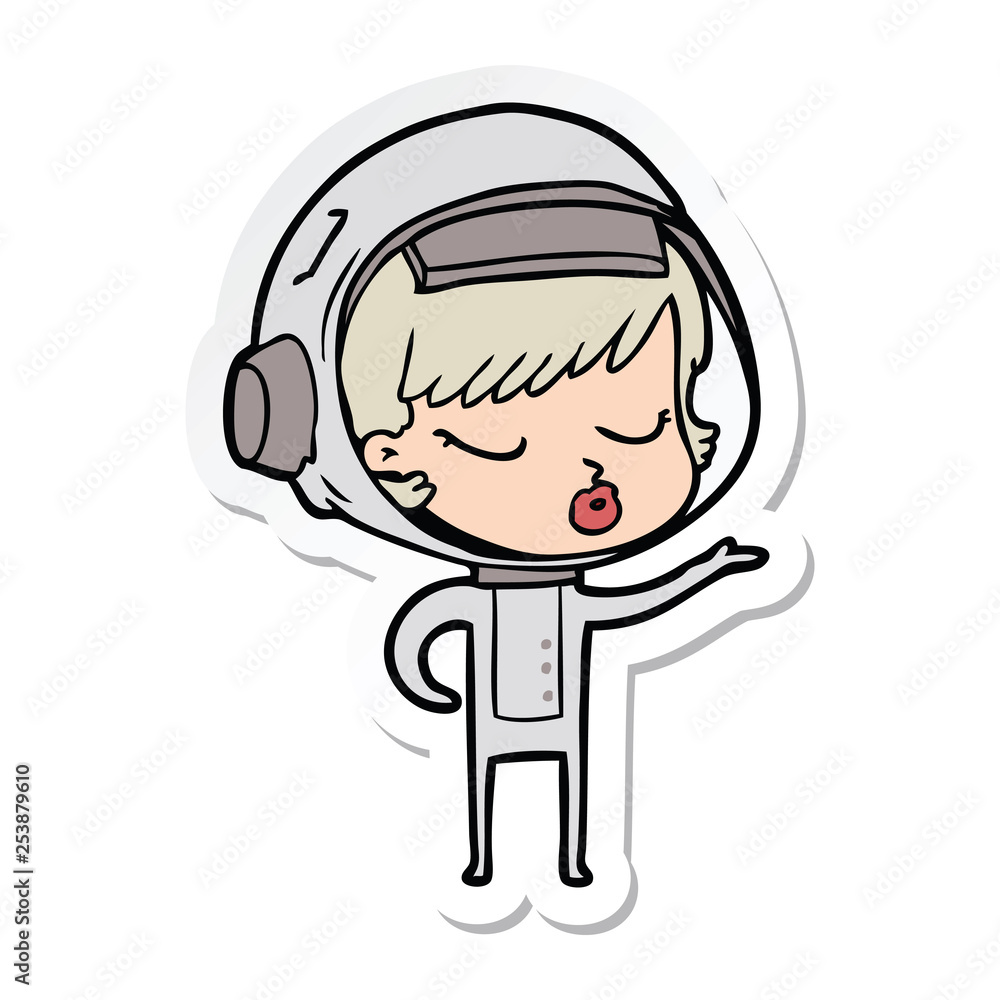sticker of a cartoon pretty astronaut girl sticker of a cartoon pretty astronaut girl