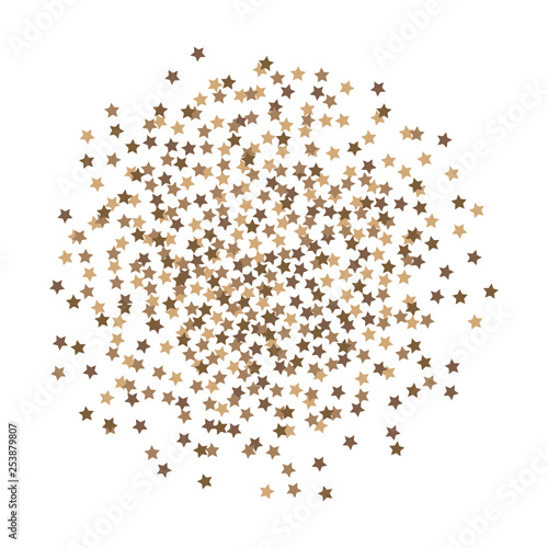 Gold stars confetti isolated on white background. Golden explosion of confetti. Holiday background. 