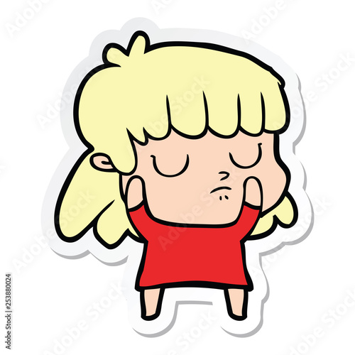sticker of a cartoon indifferent woman