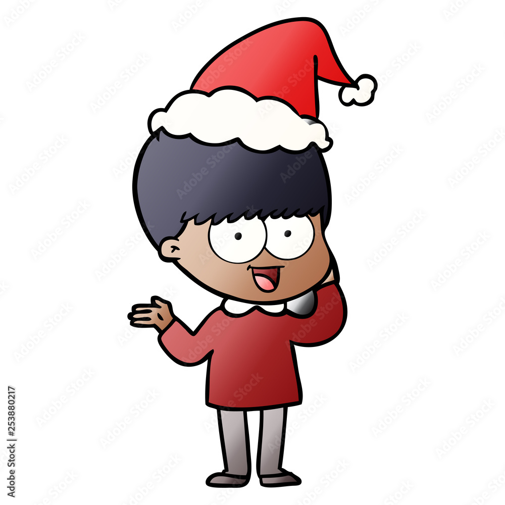happy gradient cartoon of a boy wearing santa hat happy gradient cartoon of a boy wearing santa hat