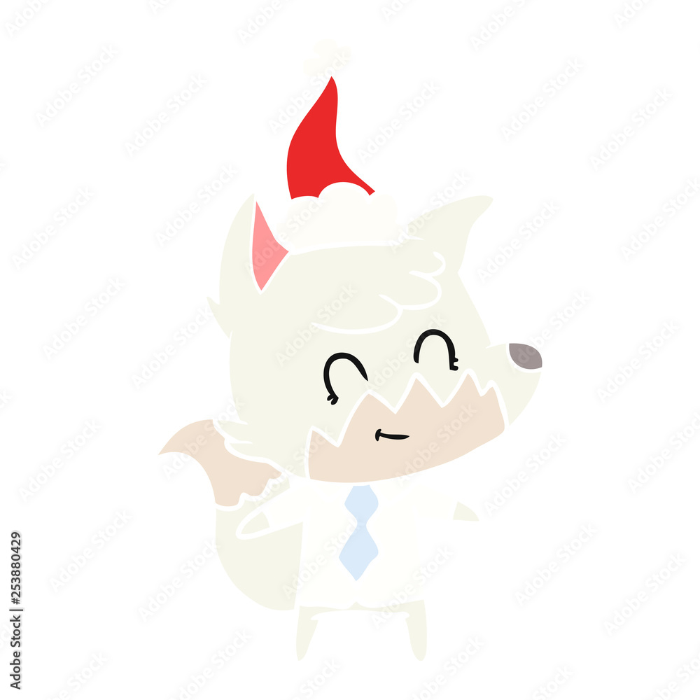 flat color illustration of a friendly fox wearing santa hat flat color illustration of a friendly fox wearing santa hat