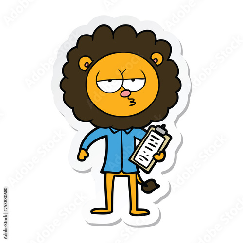 sticker of a cartoon bored lion manager photo