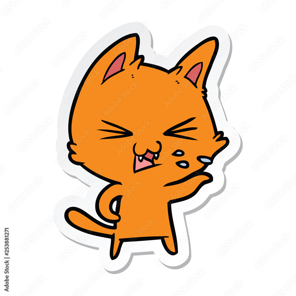 sticker of a cartoon cat hissing sticker of a cartoon cat hissing
