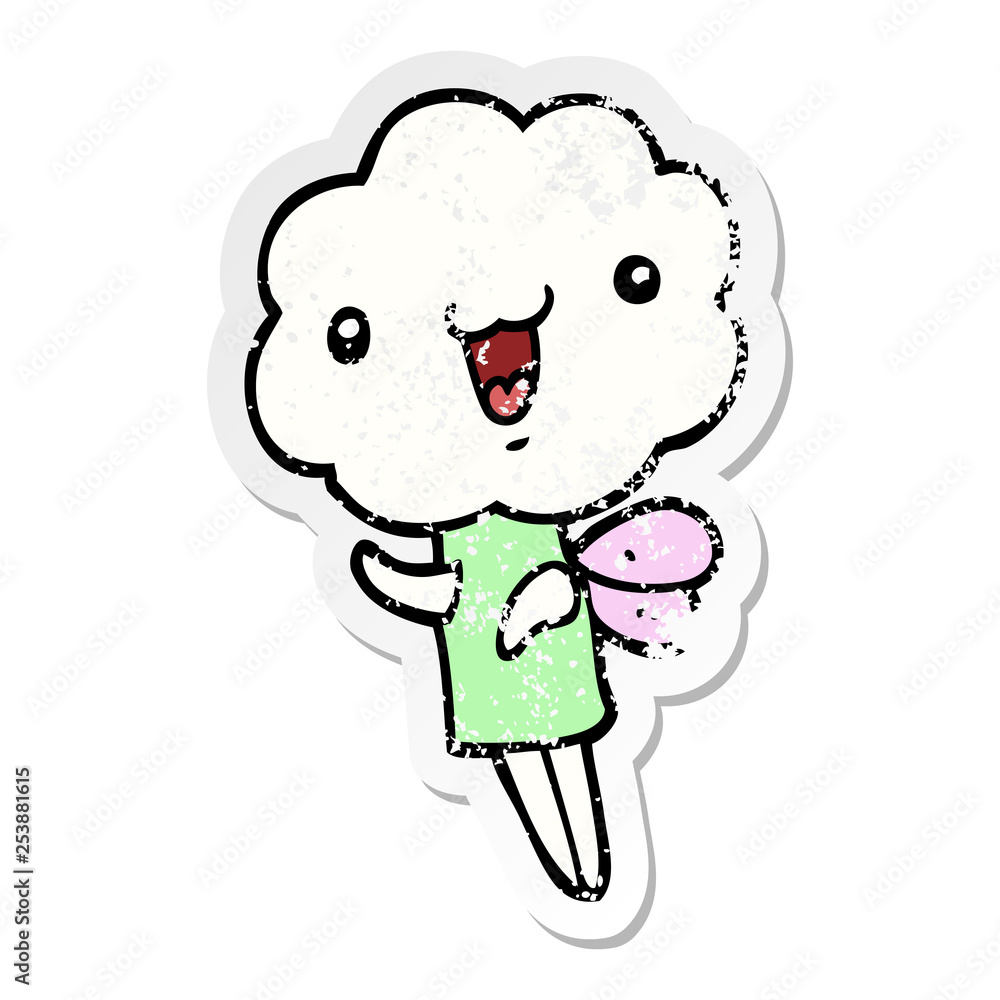 Fototapeta premium distressed sticker of a cute cartoon cloud head creature