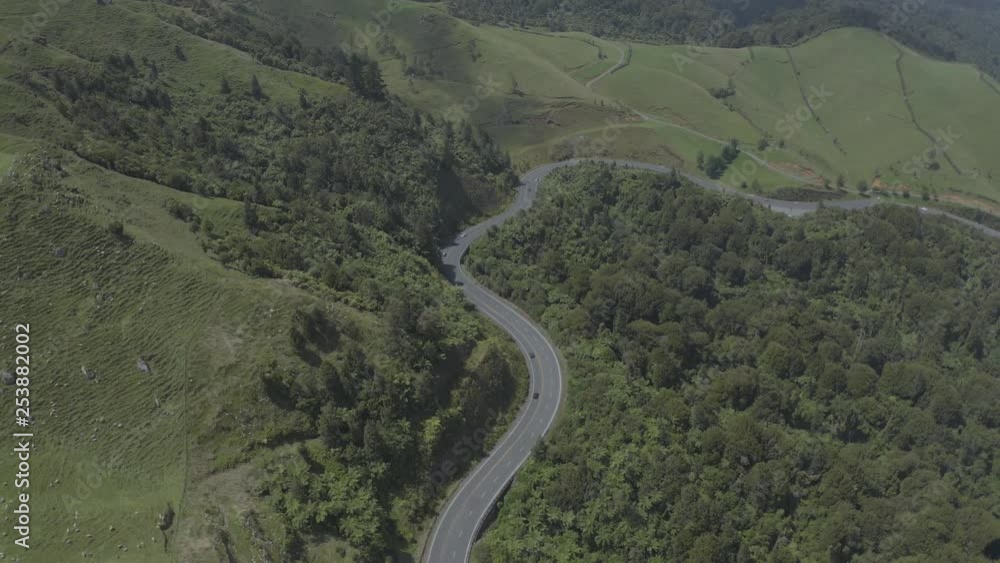 Near from auckland in New Zeaand. A view from the mountain accros a road. Recorded with Mavic 2 pro. Near from auckland in New Zeaand. A view from the mountain accros a road. Recorded with Mavic 2 pro.