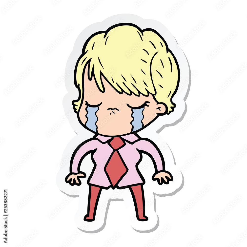 sticker of a cartoon woman crying sticker of a cartoon woman crying