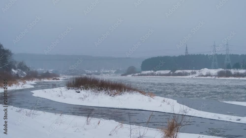 Timelapse of running river with a lot of ice blocks. Timelapse of running river with a lot of ice blocks.