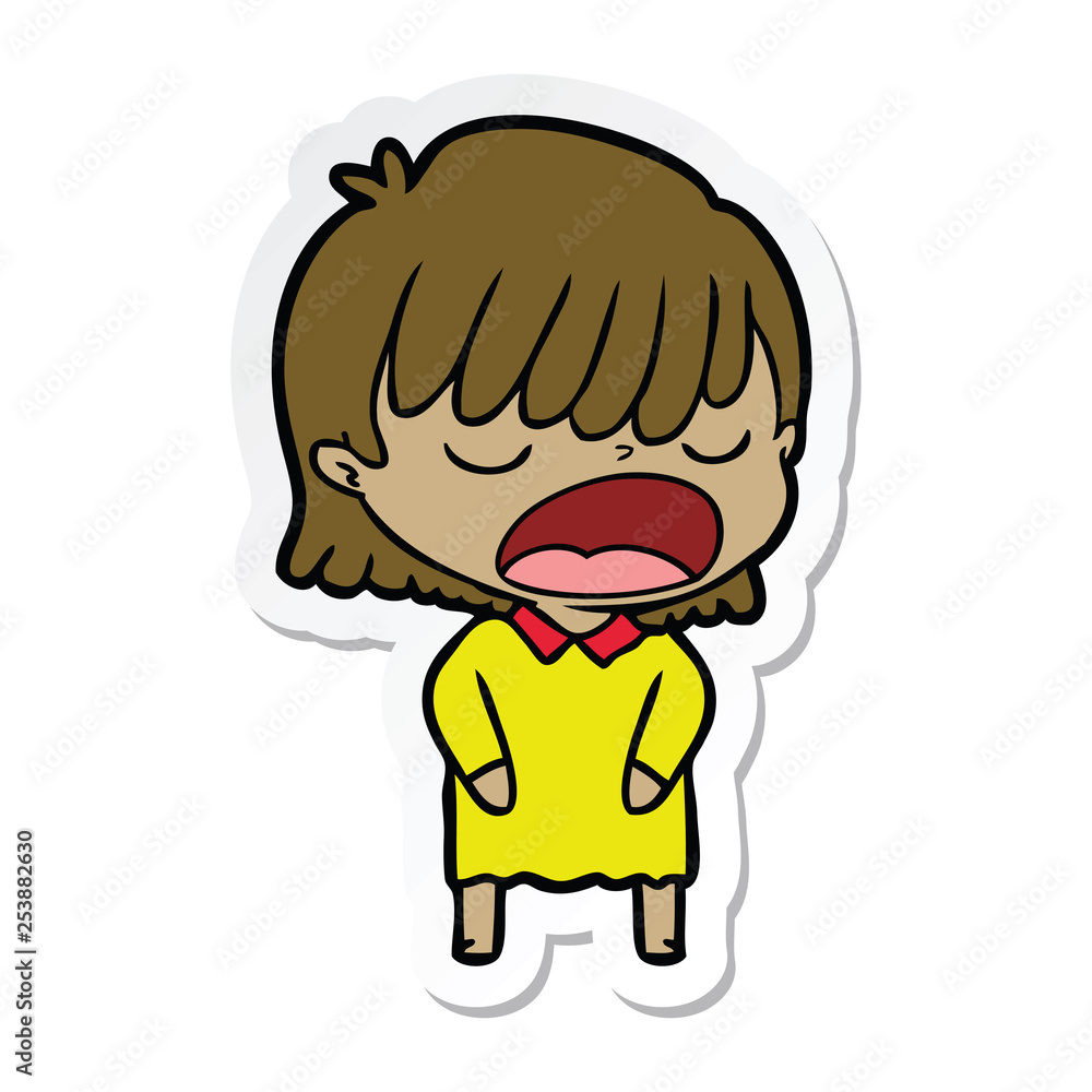 sticker of a cartoon woman talking loudly sticker of a cartoon woman talking loudly