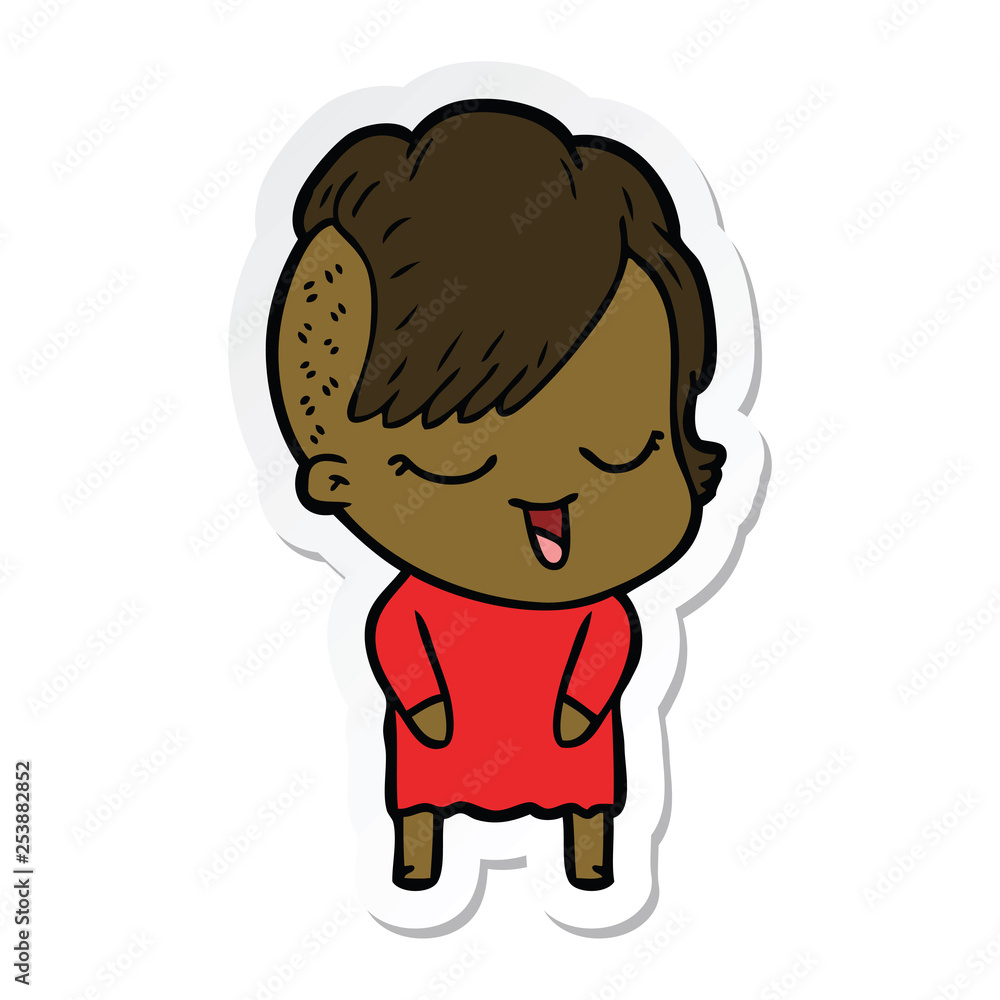 sticker of a happy cartoon girl sticker of a happy cartoon girl