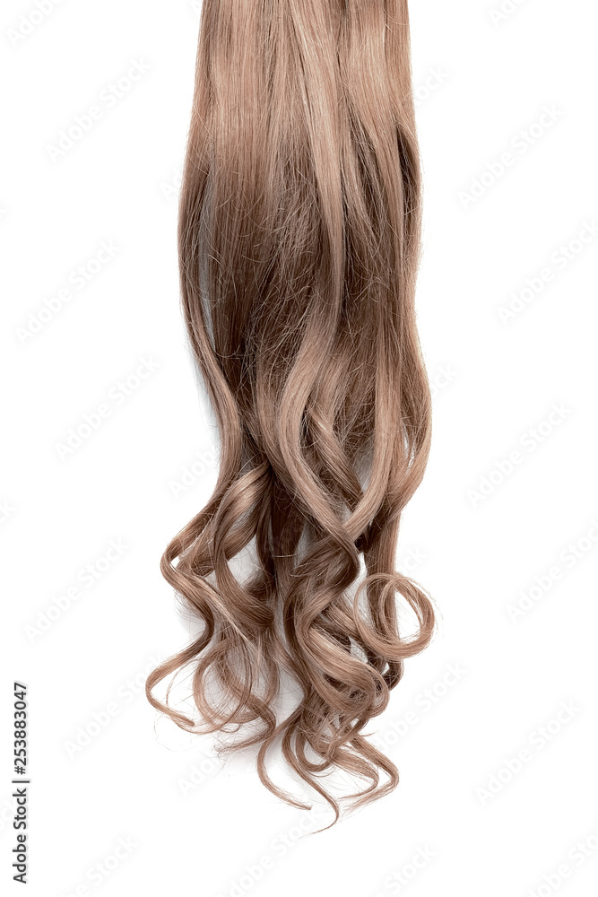 Fototapeta premium Long wavy brown hair on white background