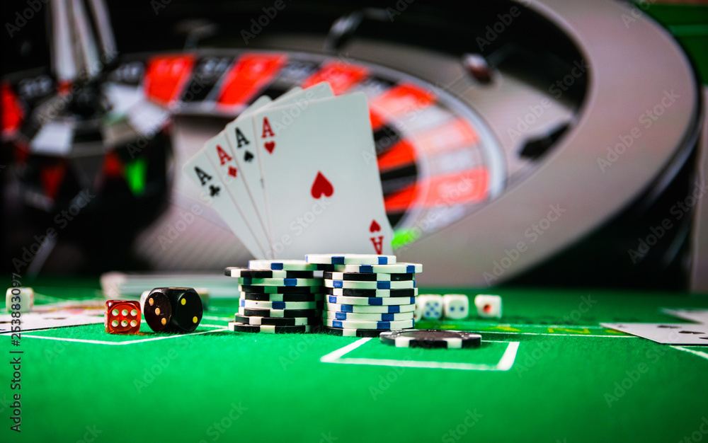 Casino element isolation on the colorful, Slot machine, Roulette while, Dice, Casino chip - image Casino element isolation on the colorful, Slot machine, Roulette while, Dice, Casino chip - image