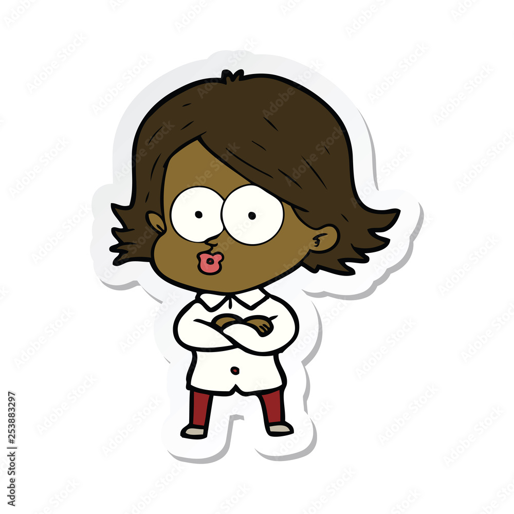 Obraz premium sticker of a cartoon girl pouting