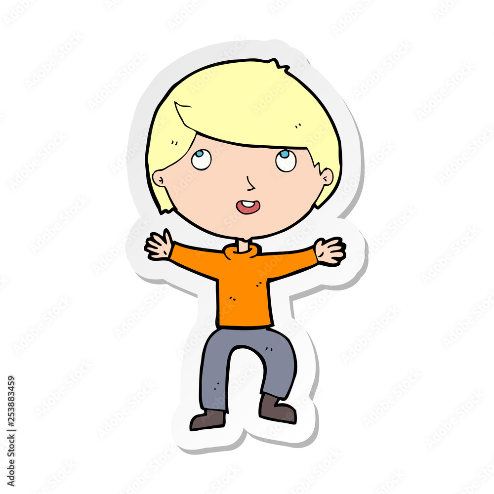 sticker of a cartoon happy boy