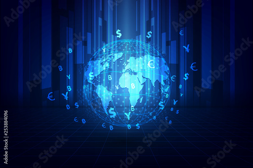 Money transfer. Global Currency. Stock Exchange. Stock vector illustration.
