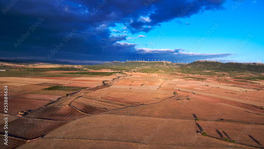 Aerial view of  golden fields in La Mancha.Albacete.Spain. Drone Photo