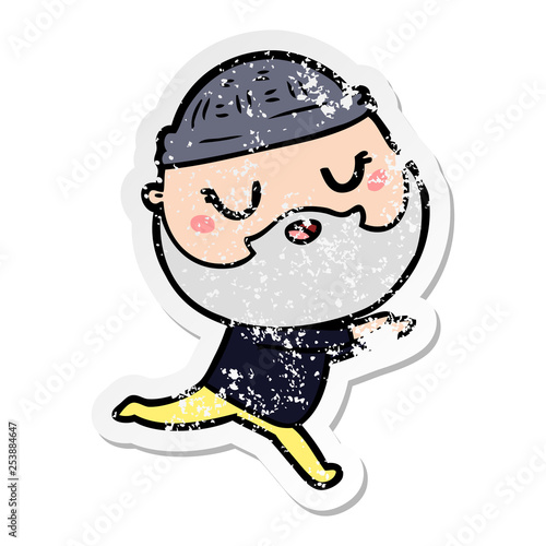 distressed sticker of a cartoon man with beard