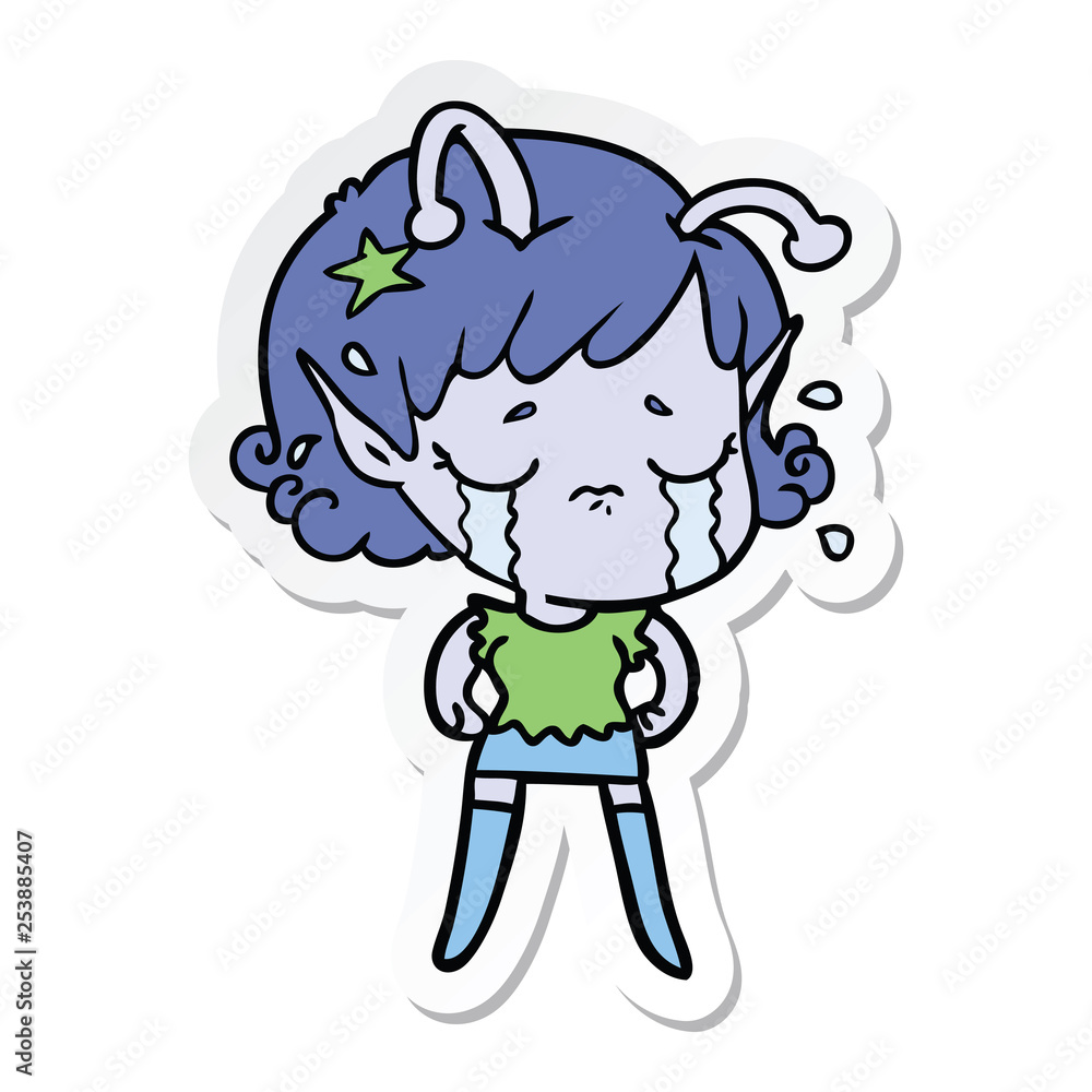 Obraz premium sticker of a cartoon crying alien girl