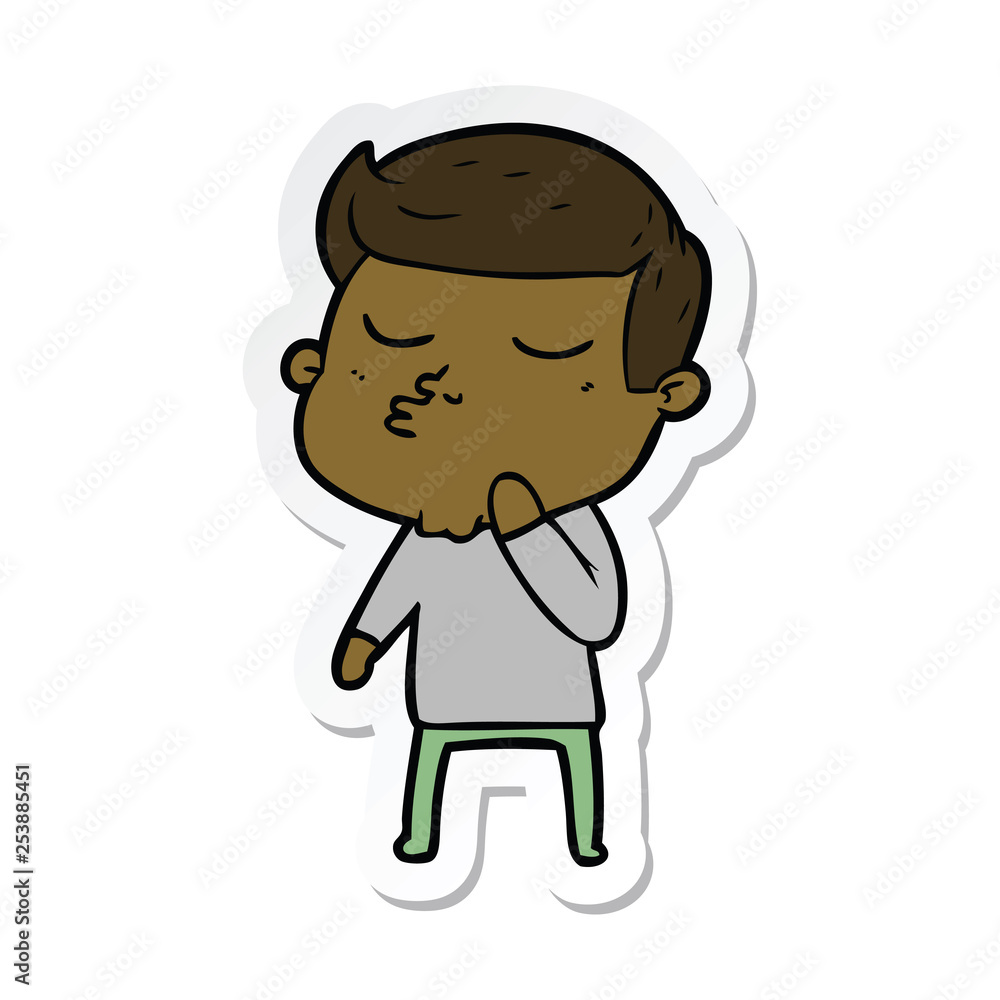 sticker of a cartoon model guy pouting