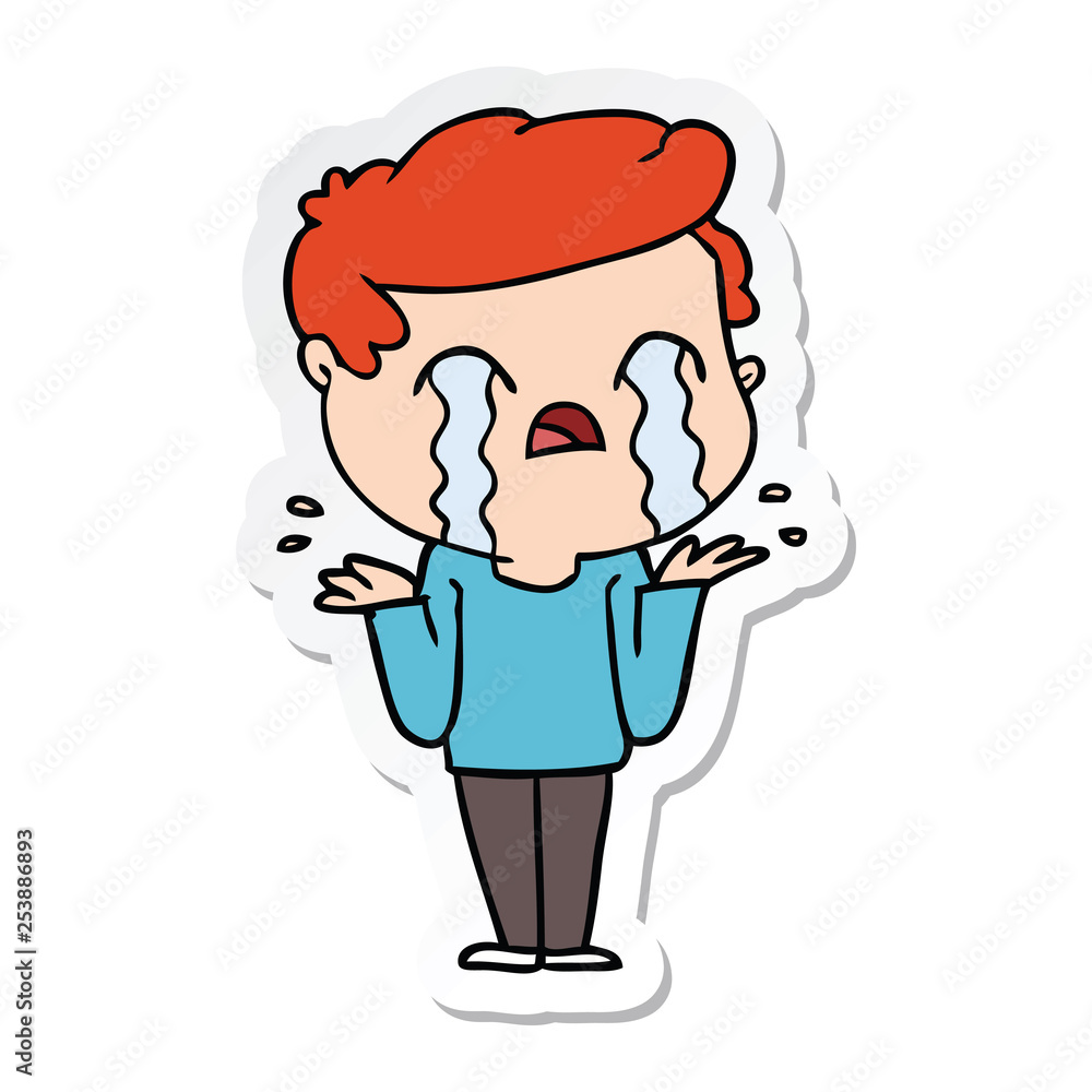 sticker of a cartoon man crying