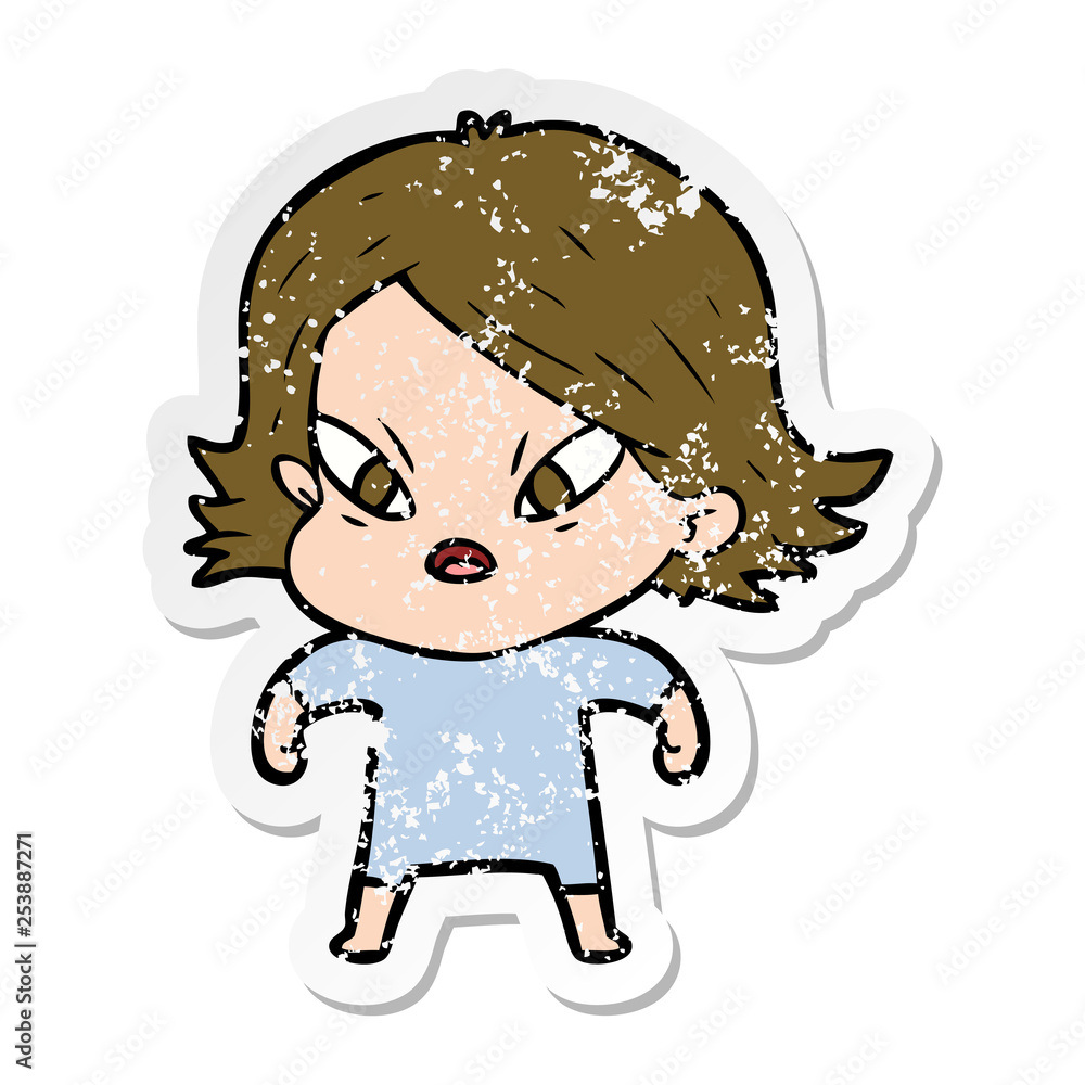 Obraz premium distressed sticker of a cartoon stressed woman