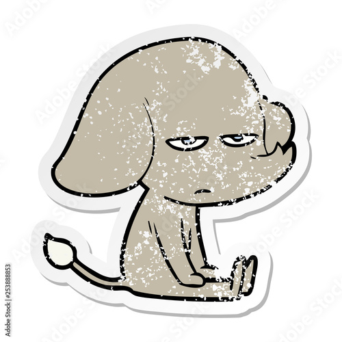 distressed sticker of a annoyed cartoon elephant