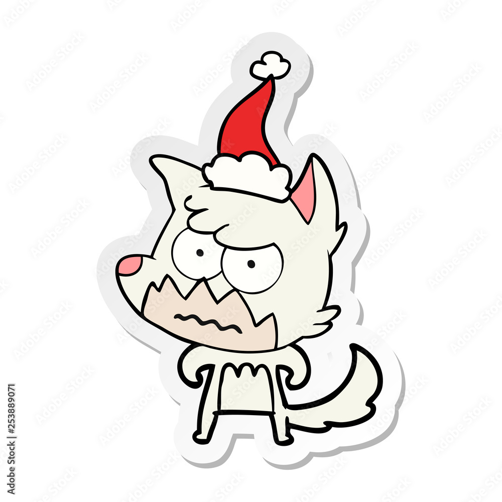 sticker cartoon of a annoyed fox wearing santa hat sticker cartoon of a annoyed fox wearing santa hat