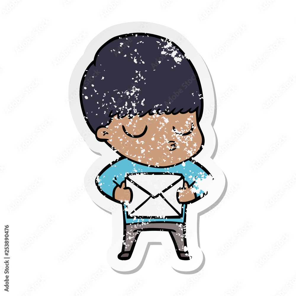 distressed sticker of a cartoon calm boy