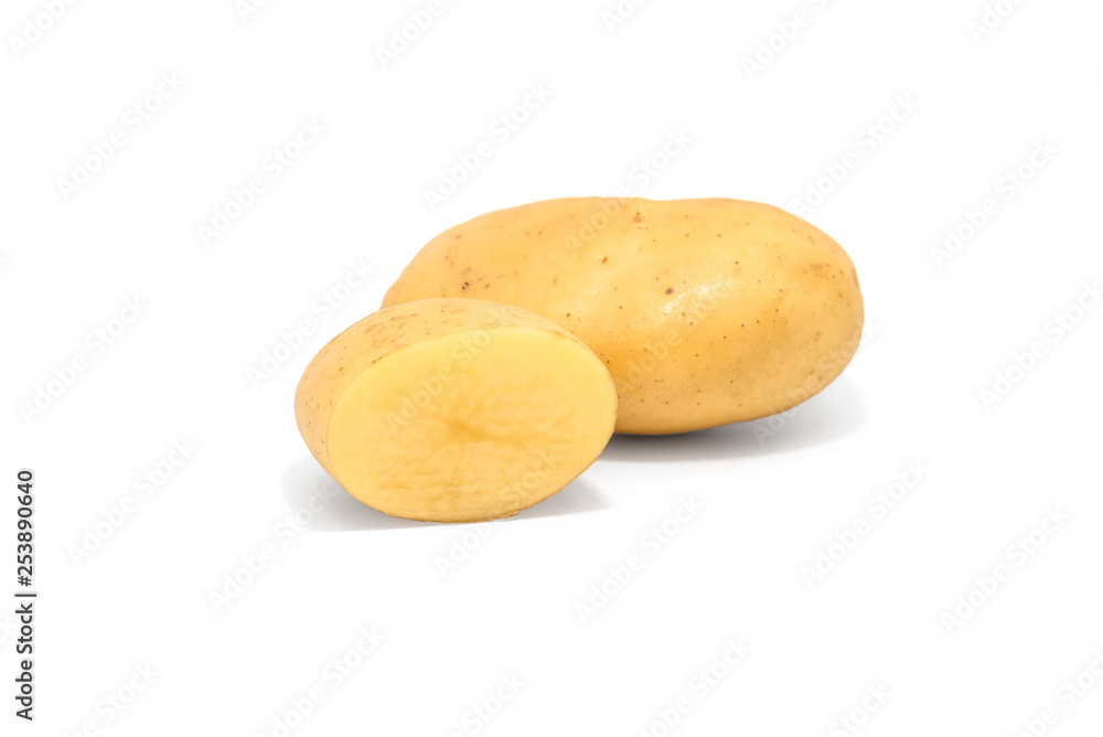 Potato isolated cut raw vegetables on whit background. Potato isolated cut raw vegetables on whit background.