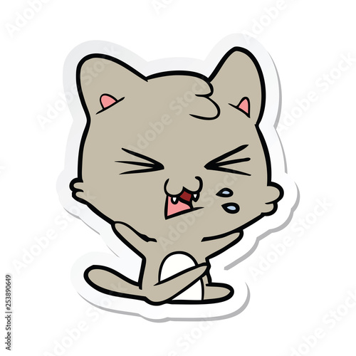 sticker of a cartoon hissing cat