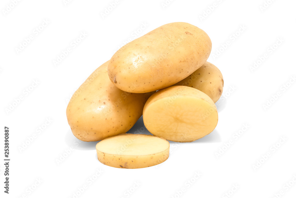 Potato isolated cut raw vegetables on whit background. Potato isolated cut raw vegetables on whit background.