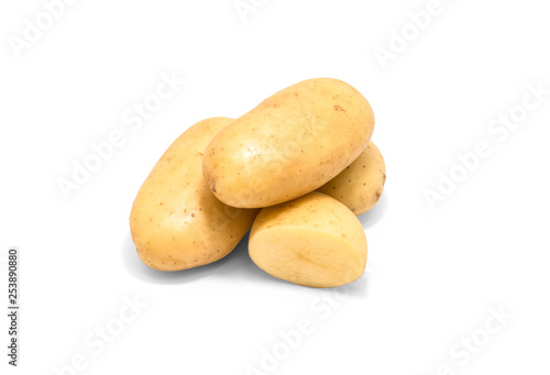 Potato isolated cut raw vegetables on whit background.