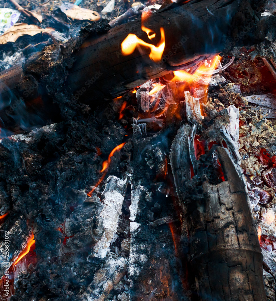 Bonfire,Charcoal,ashes and flame