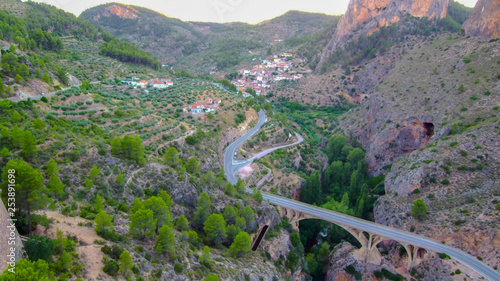 Aerial view of road Mountain in Albacete. Spain. Drone Photo