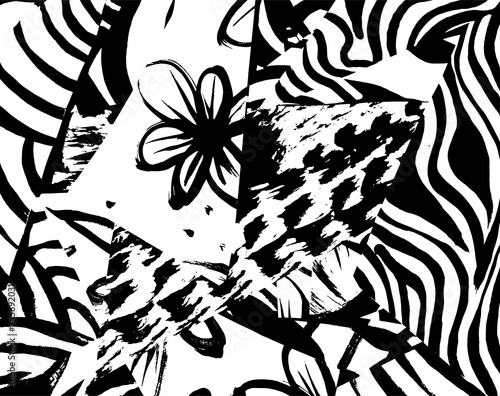 Brush grunge pattern. White and black vector.