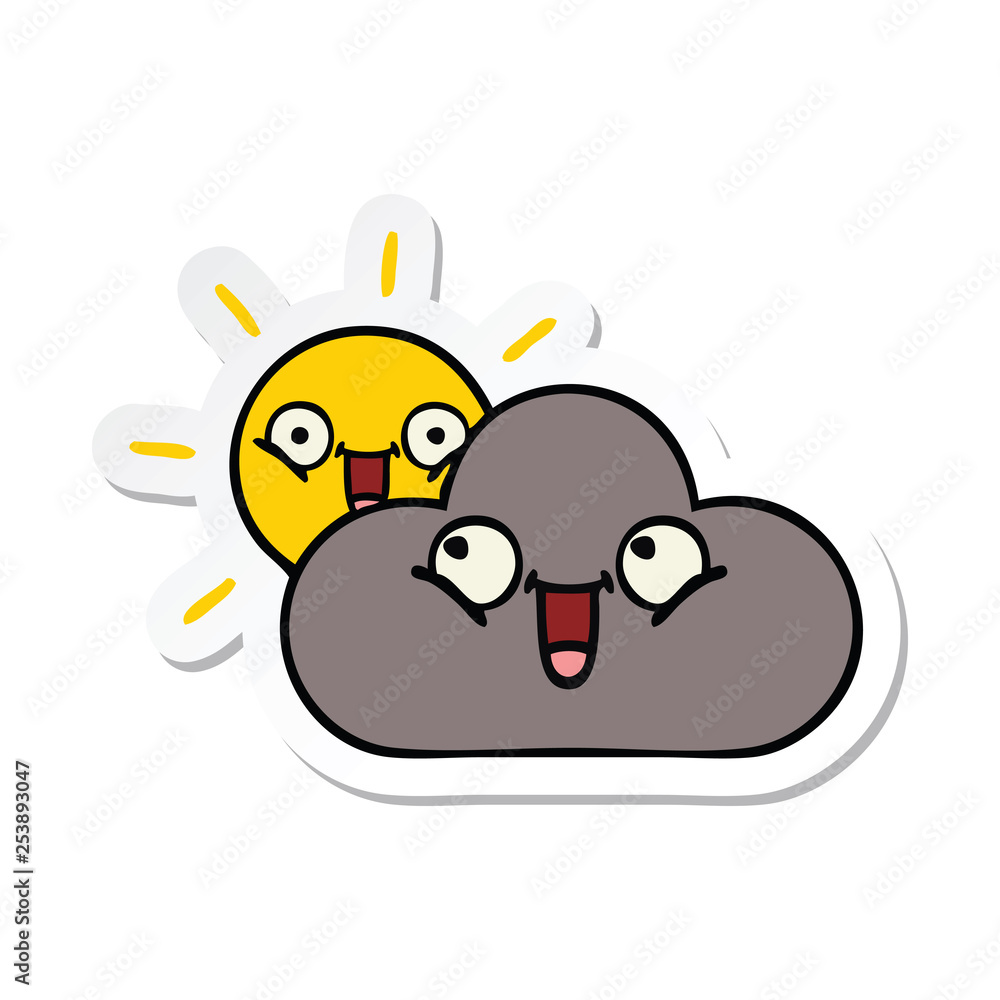 sticker of a cute cartoon storm cloud and sun sticker of a cute cartoon storm cloud and sun