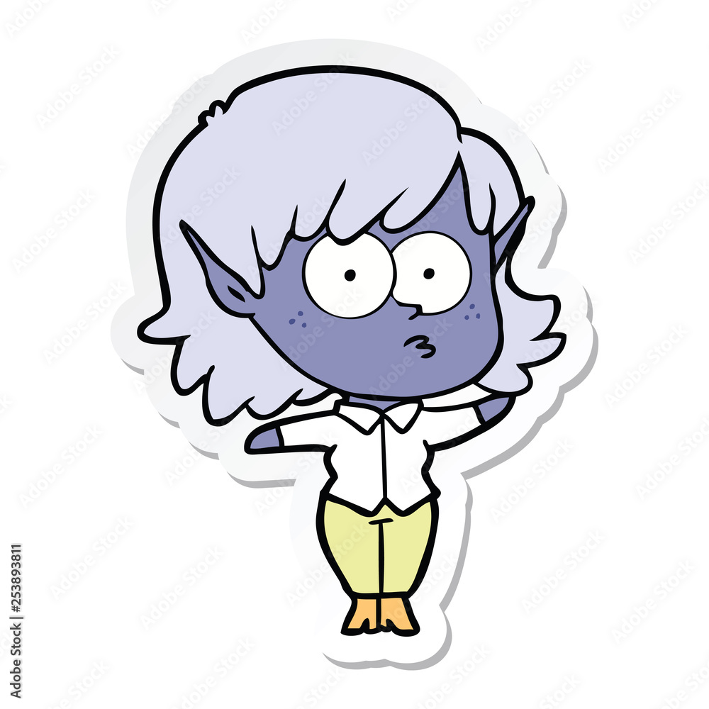 sticker of a cartoon elf girl staring sticker of a cartoon elf girl staring