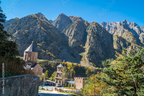 Archangel Monastery Complex located in the Dariali Gorge photo