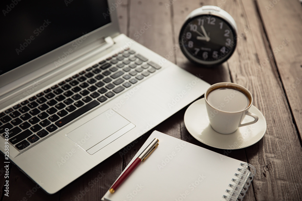 coffee with notepad and keyboard coffee with notepad and keyboard
