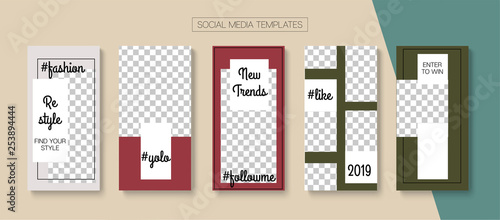 Editable Stories Minimal Vector Layout. Social Media Like and Share, Trends, Sale -50 Photo Frames Kit. Sale Insta Stories Layout