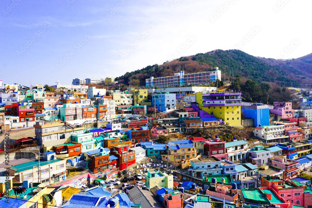 Colourful neighbourhood at Gamcheon Village, Busan Korea