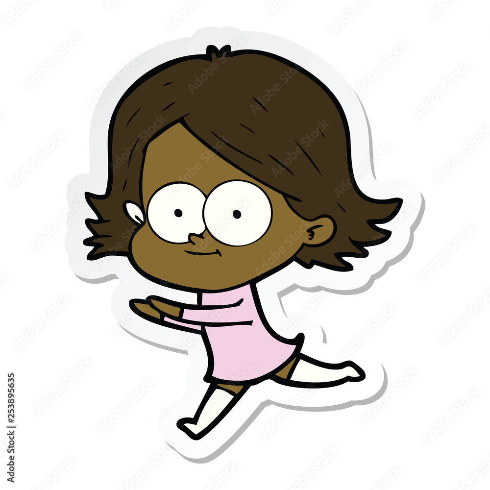 sticker of a happy cartoon girl sticker of a happy cartoon girl